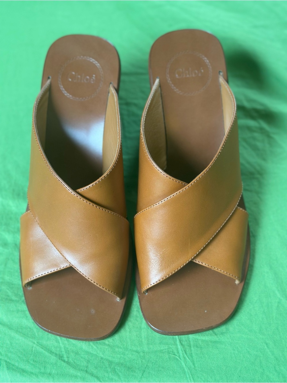 Chloe Cognac Leather Crisscross Slide Sandals with Braided Rope Heel - Picture 3 of 9